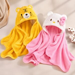 Ultra soft yellow tiger and pink kitty hooded baby bath towels for newborn babies