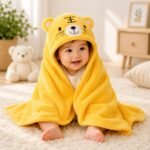 2 in 1 Hooded Baby Bath Towel & Baby Wrapper | Ultra Soft Baby Blanket (Tiger & Kitty Design)