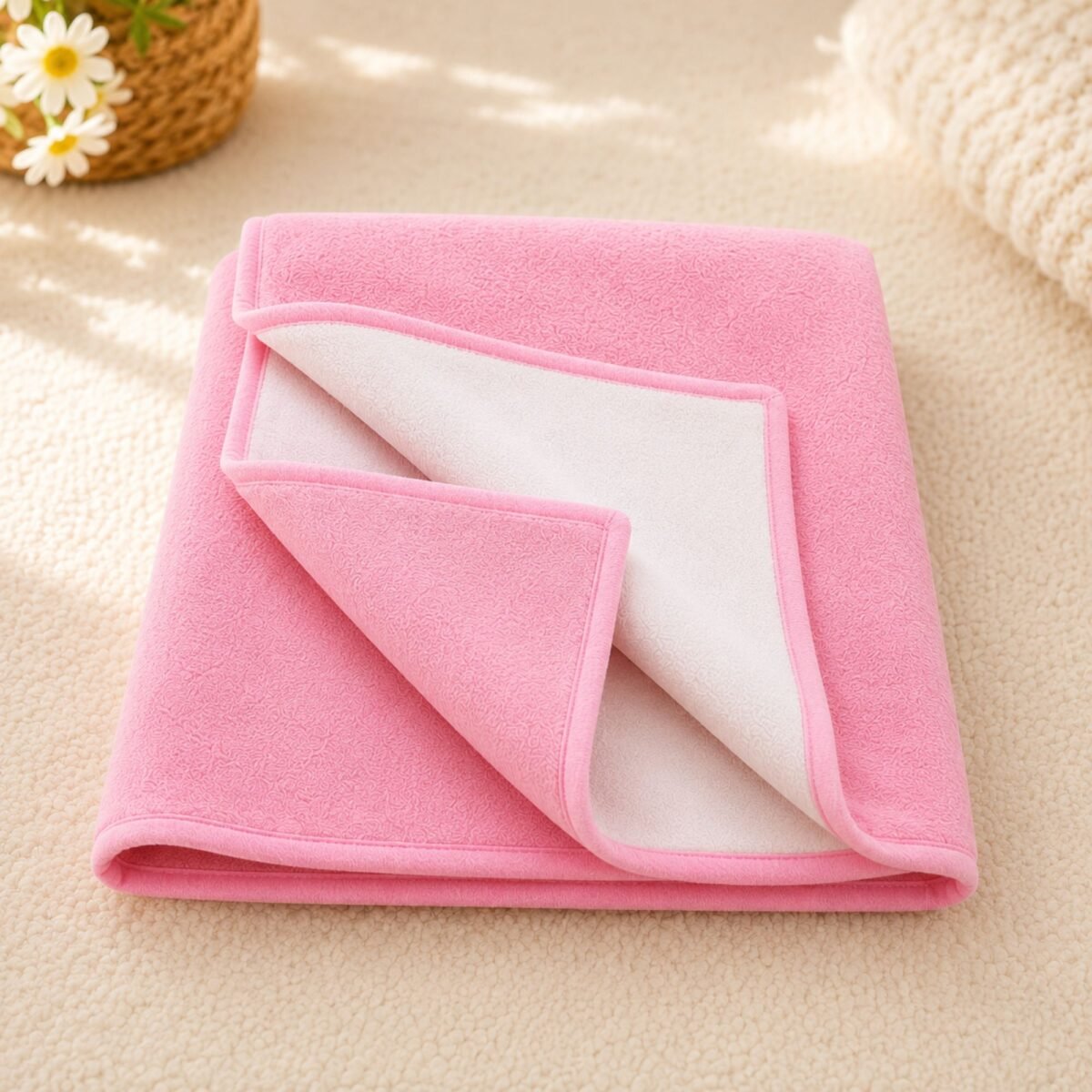 4 in 1 Newborn Baby Bed Set with Mosquito Net | Hooded Baby Wrapper | Blanket | Baby Pillow (Pink)