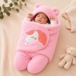 Baby Wrapper with Hood – Soft Newborn Blanket (Pink)