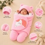 Baby Wrapper with Hood – Soft Newborn Blanket (Pink)